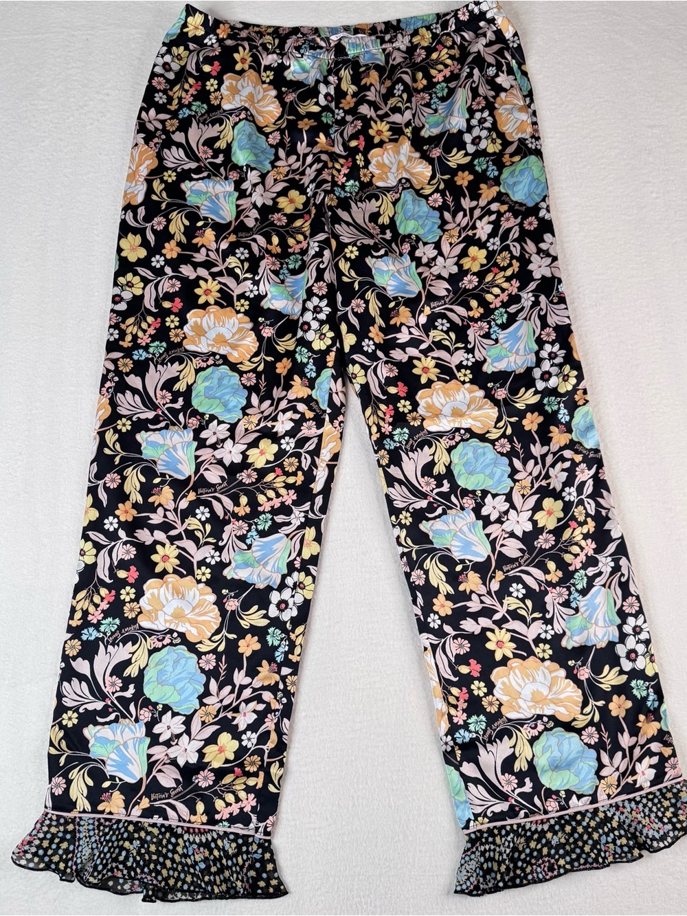 Victoria's Secret Black Floral Girls' Pajama Pants with Pastel Blooms